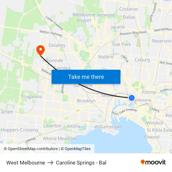 West Melbourne to Caroline Springs - Bal map