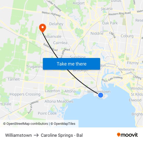 Williamstown to Caroline Springs - Bal map