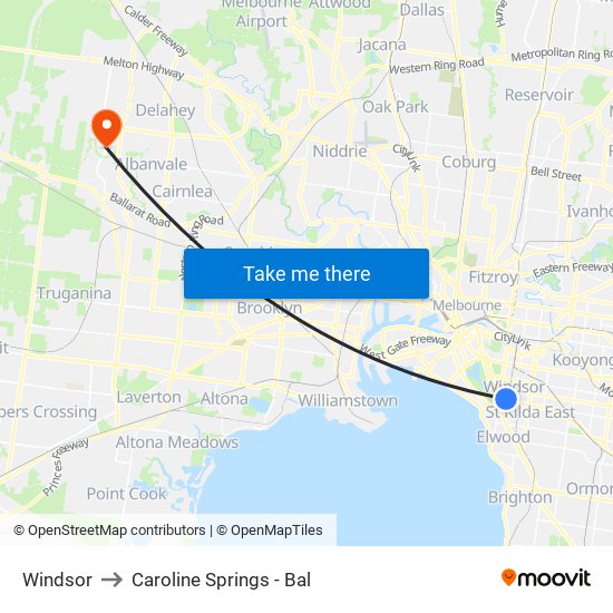 Windsor to Caroline Springs - Bal map