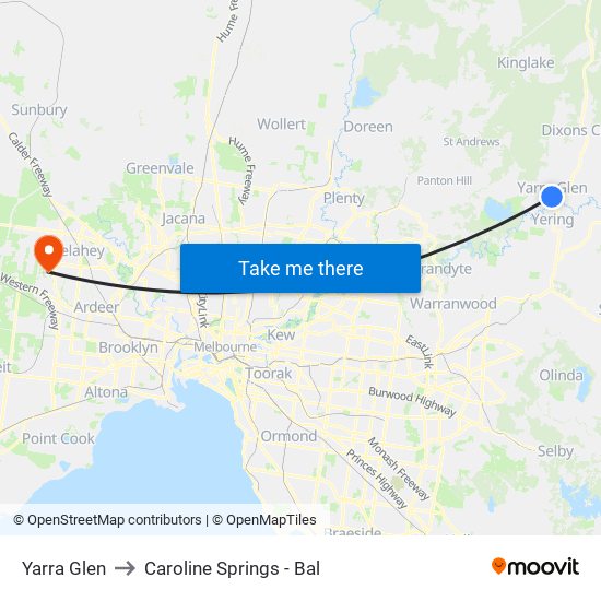 Yarra Glen to Caroline Springs - Bal map