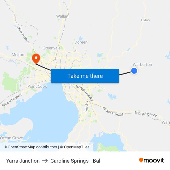 Yarra Junction to Caroline Springs - Bal map