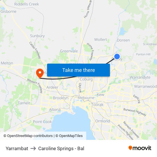 Yarrambat to Caroline Springs - Bal map