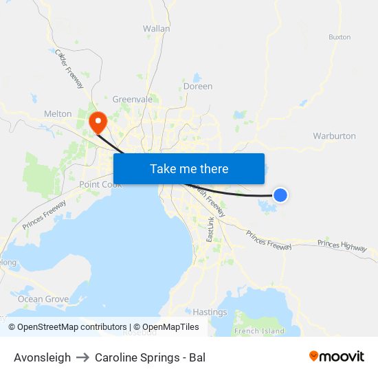 Avonsleigh to Caroline Springs - Bal map