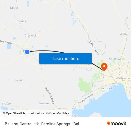 Ballarat Central to Caroline Springs - Bal map