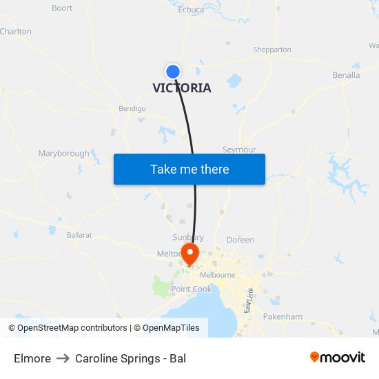 Elmore to Caroline Springs - Bal map
