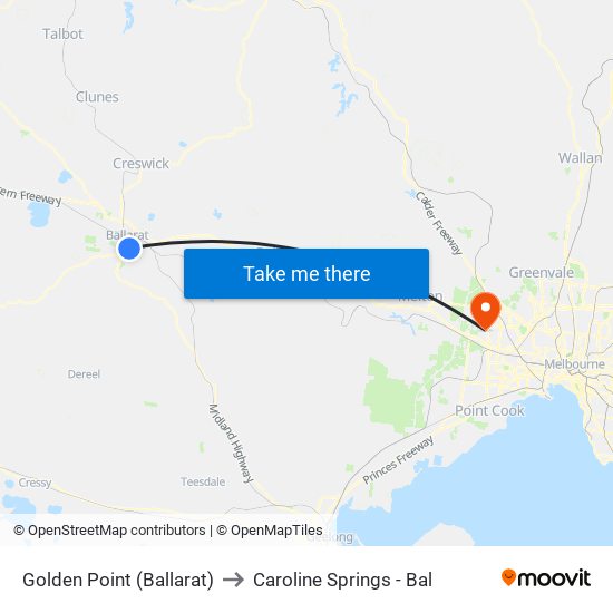 Golden Point (Ballarat) to Caroline Springs - Bal map