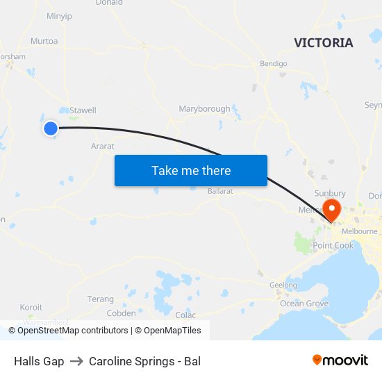 Halls Gap to Caroline Springs - Bal map