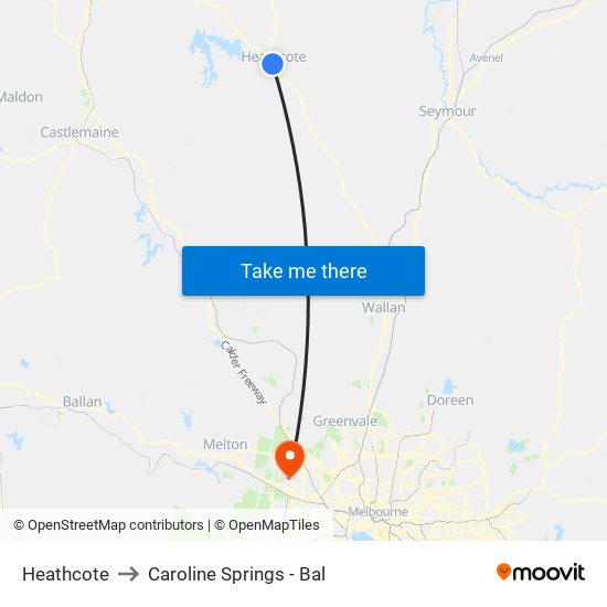 Heathcote to Caroline Springs - Bal map