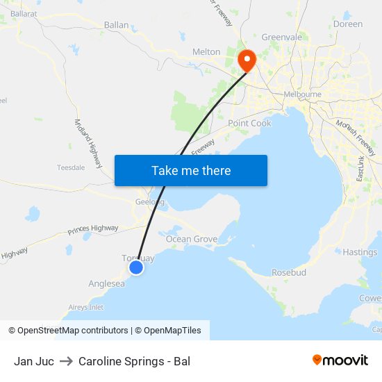 Jan Juc to Caroline Springs - Bal map