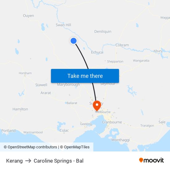 Kerang to Caroline Springs - Bal map