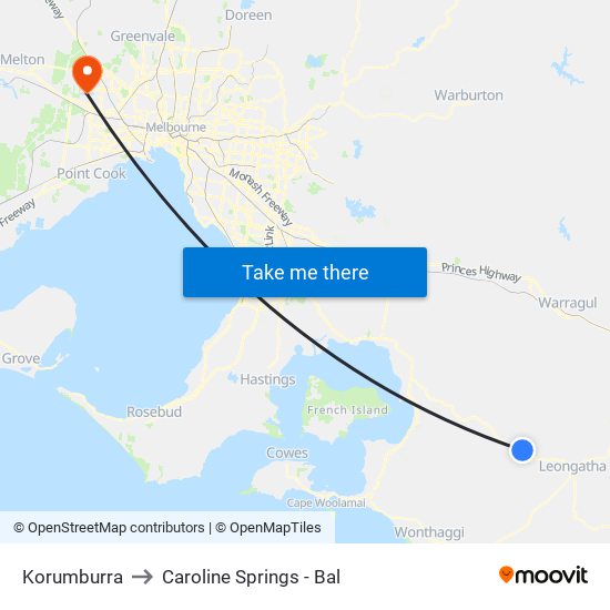 Korumburra to Caroline Springs - Bal map