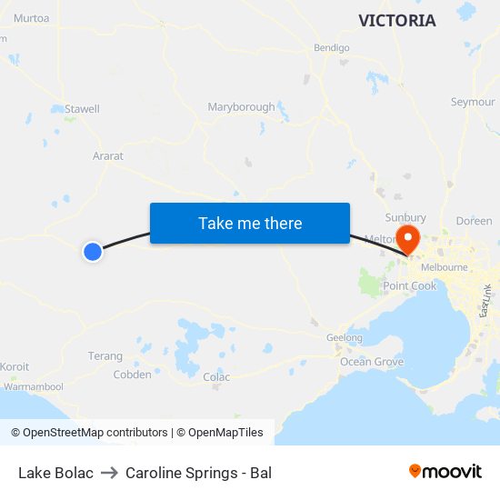 Lake Bolac to Caroline Springs - Bal map