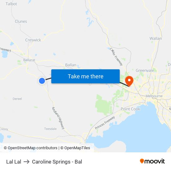 Lal Lal to Caroline Springs - Bal map