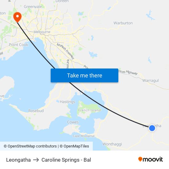 Leongatha to Caroline Springs - Bal map