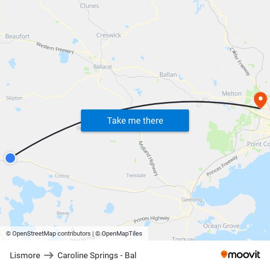 Lismore to Caroline Springs - Bal map