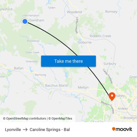 Lyonville to Caroline Springs - Bal map