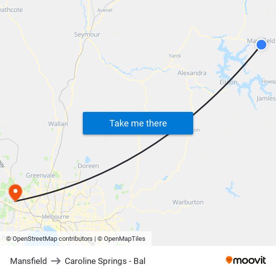 Mansfield to Caroline Springs - Bal map