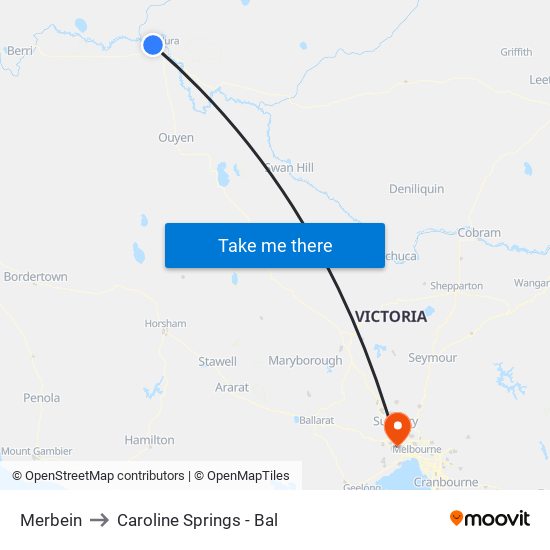 Merbein to Caroline Springs - Bal map