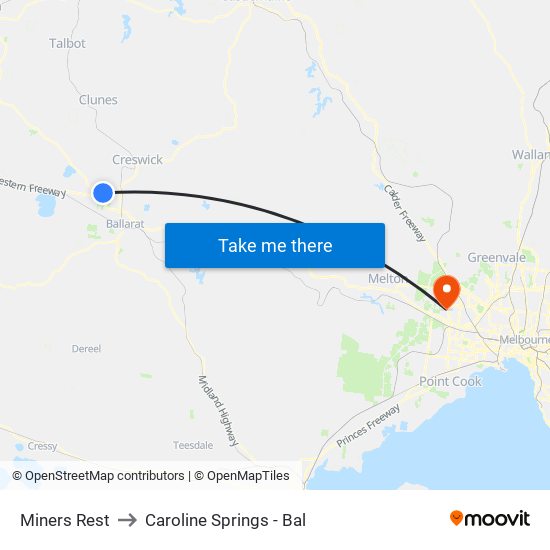 Miners Rest to Caroline Springs - Bal map
