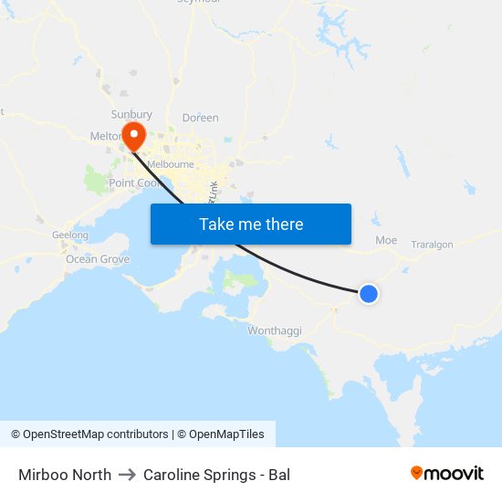 Mirboo North to Caroline Springs - Bal map