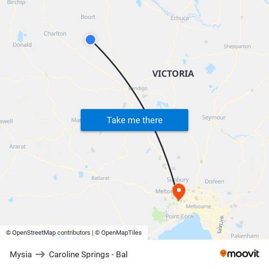 Mysia to Caroline Springs - Bal map