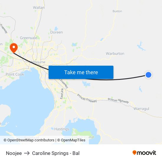 Noojee to Caroline Springs - Bal map