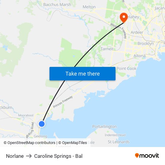 Norlane to Caroline Springs - Bal map