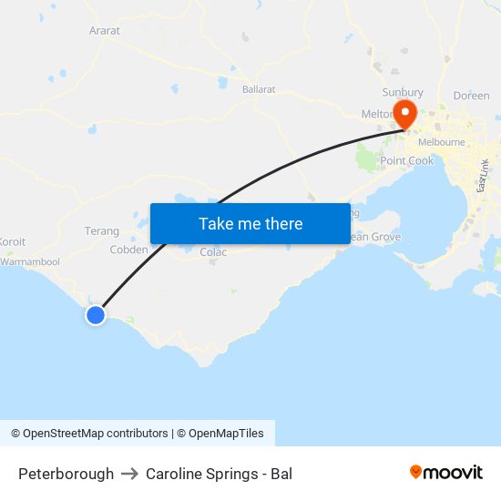 Peterborough to Caroline Springs - Bal map