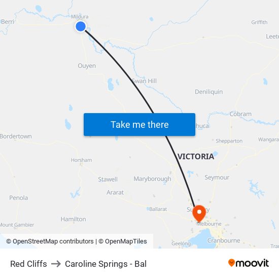 Red Cliffs to Caroline Springs - Bal map