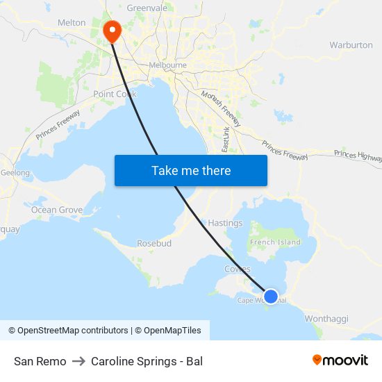 San Remo to Caroline Springs - Bal map