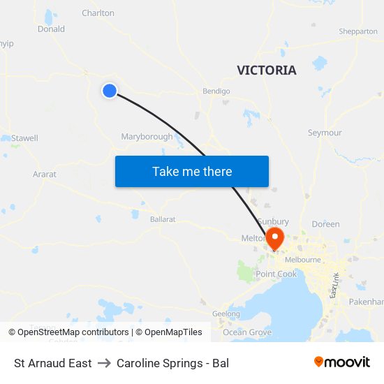 St Arnaud East to Caroline Springs - Bal map