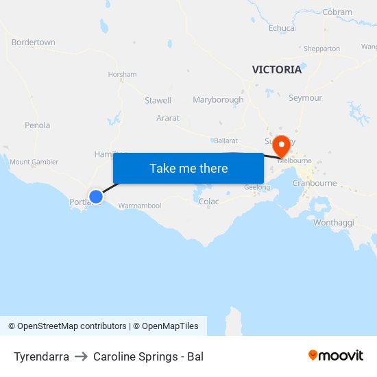 Tyrendarra to Caroline Springs - Bal map