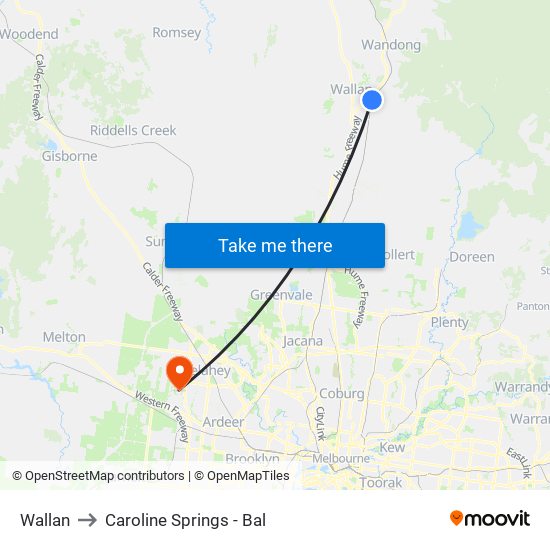 Wallan to Caroline Springs - Bal map