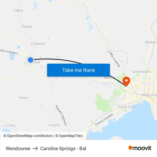 Wendouree to Caroline Springs - Bal map