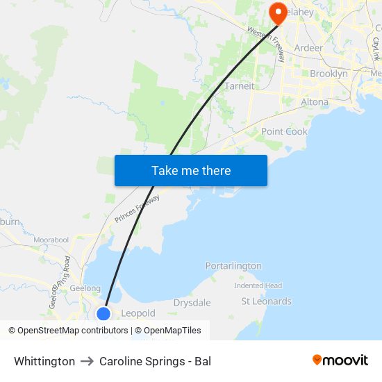 Whittington to Caroline Springs - Bal map