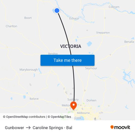 Gunbower to Caroline Springs - Bal map
