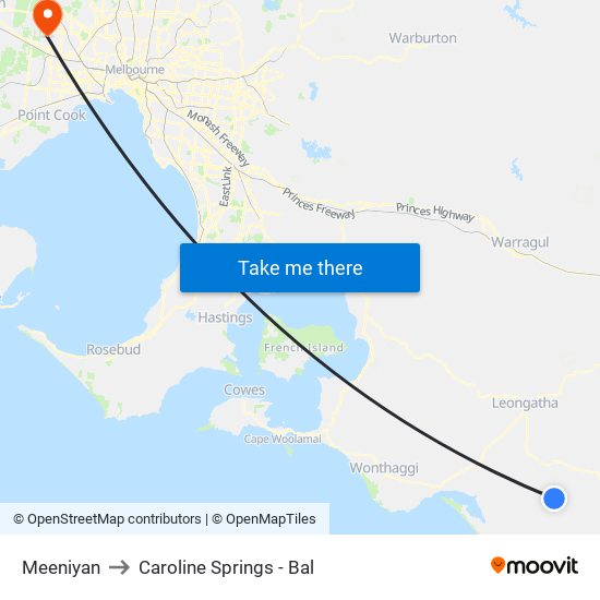 Meeniyan to Caroline Springs - Bal map