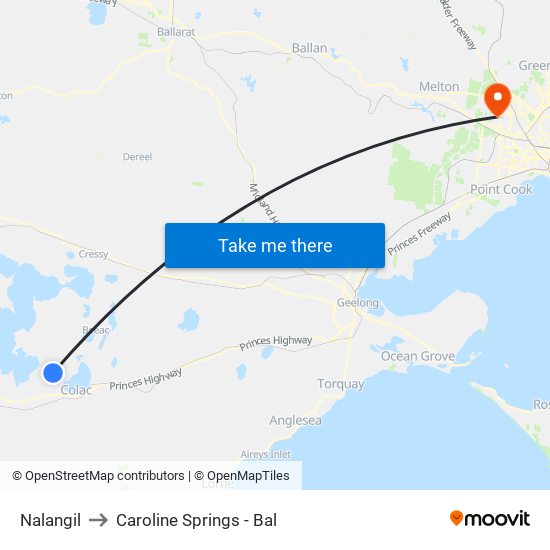 Nalangil to Caroline Springs - Bal map
