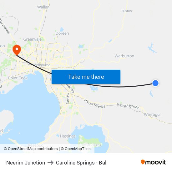 Neerim Junction to Caroline Springs - Bal map