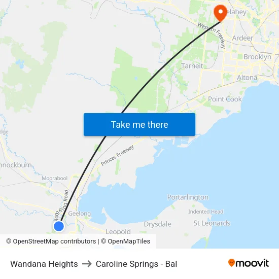 Wandana Heights to Caroline Springs - Bal map