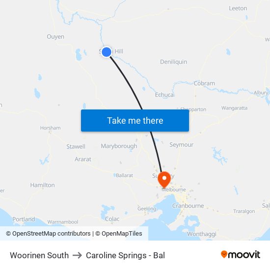 Woorinen South to Caroline Springs - Bal map