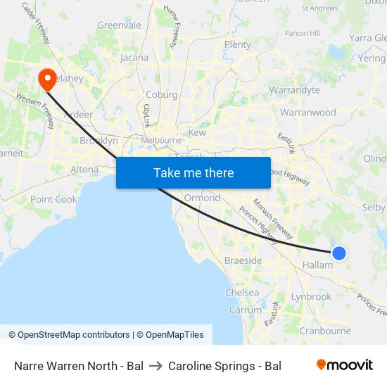Narre Warren North - Bal to Caroline Springs - Bal map