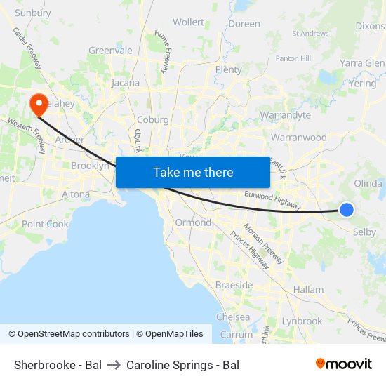 Sherbrooke - Bal to Caroline Springs - Bal map