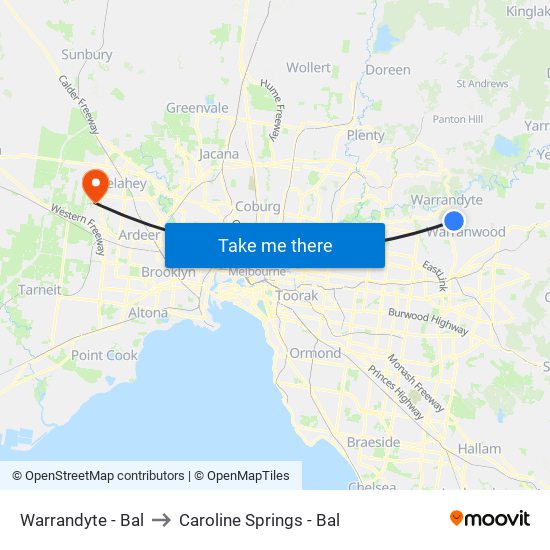Warrandyte - Bal to Caroline Springs - Bal map