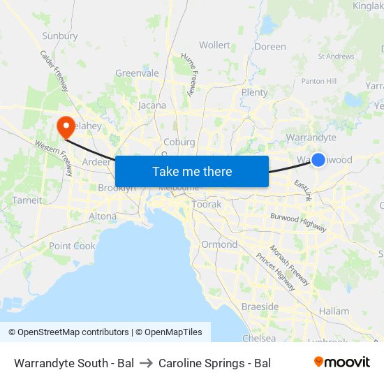 Warrandyte South - Bal to Caroline Springs - Bal map