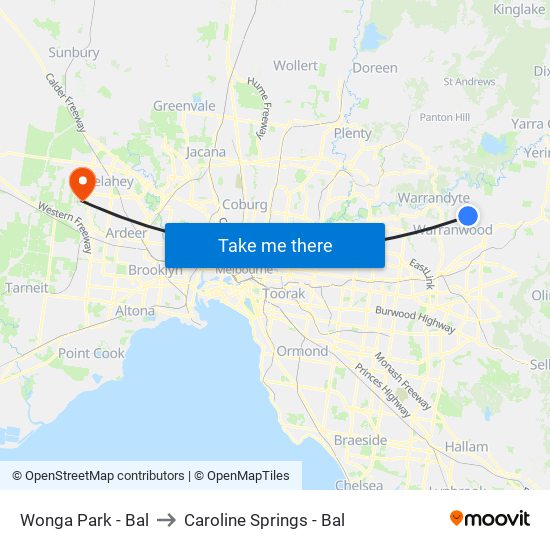 Wonga Park - Bal to Caroline Springs - Bal map
