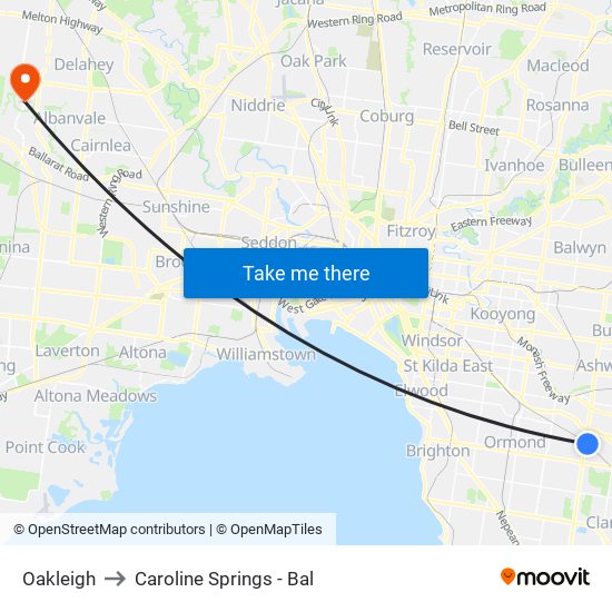 Oakleigh to Caroline Springs - Bal map