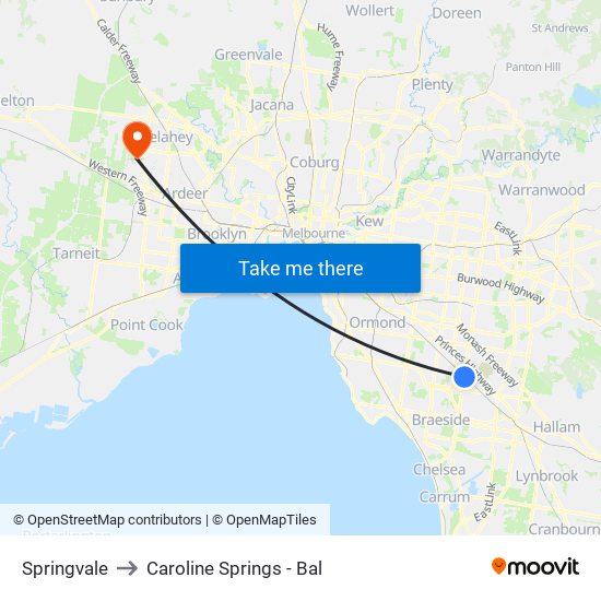 Springvale to Caroline Springs - Bal map