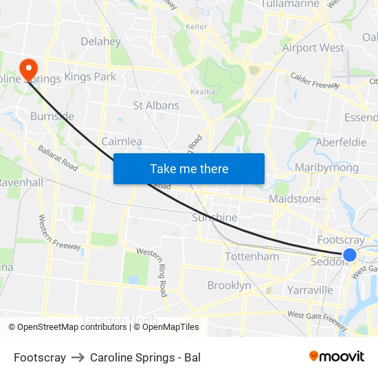 Footscray to Caroline Springs - Bal map