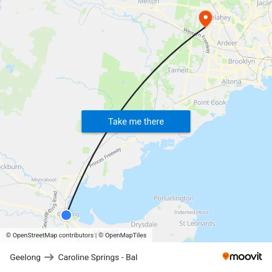 Geelong to Caroline Springs - Bal map